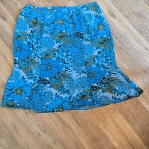 Y2k Tropical Floral Blue Midi Skirt By Norton Mcnaughton. Size 18W